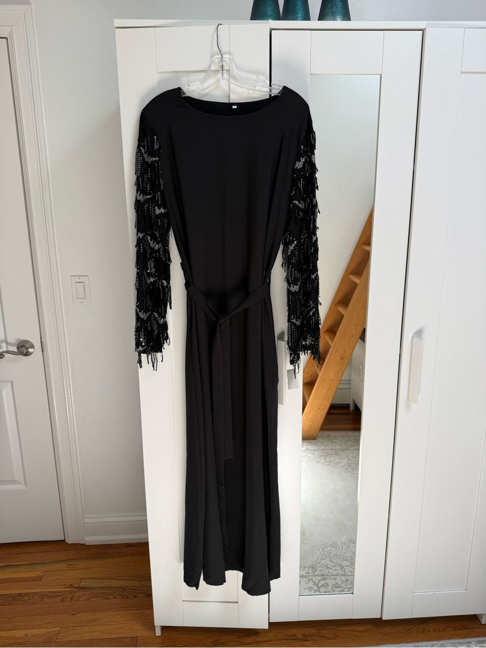 Modest Black Long Sleeve Beaded Sleeve Dress